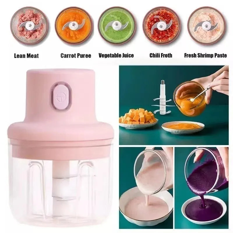 Mini Processador Triturador Sem Fio Elétrico 250ML De Alimentos Para Legumes Alho Gengibre