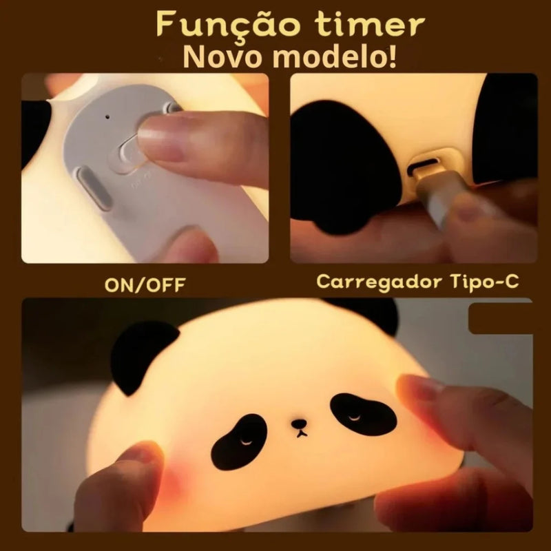 Luminária de Silicone Nocturna Sensor De Toque Panda Fofa Recarregável De USB