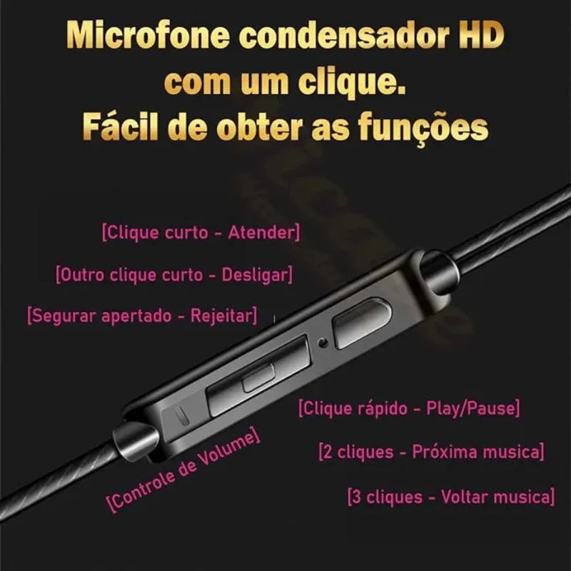 Wired Earphone with Microphone Copper Driver Ergonomic Hifi Sports Style-Fast Delivery For All Brazil