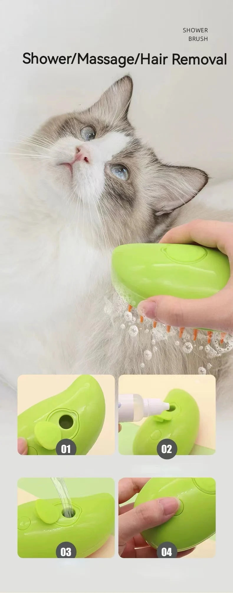 3-in-1 Dog Hair Brush Cat Hair Brush Electric Pet Cleaning Brush Steam Spray Brush Massage Hair Removal Comb Anti Flying Brush