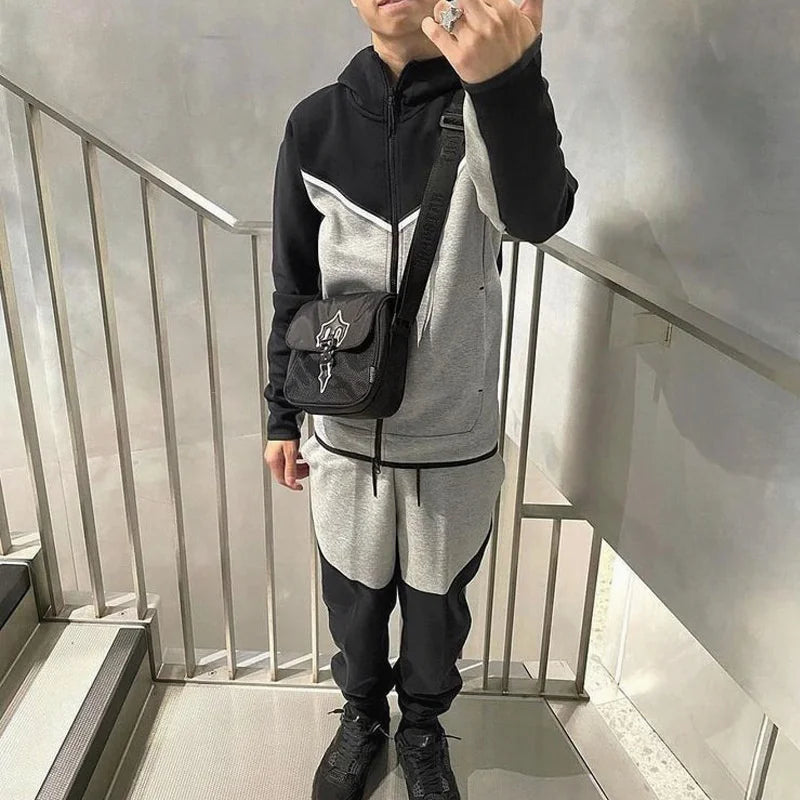 2024 Men Tracksuits 2 Piece Set Black Sports Suit Jogging Men New Brand Designer Style Tech Sweatpants Black Techwear Polyester